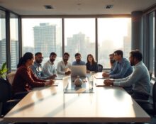 Accel partners discuss investment strategy in a modern Bengaluru office