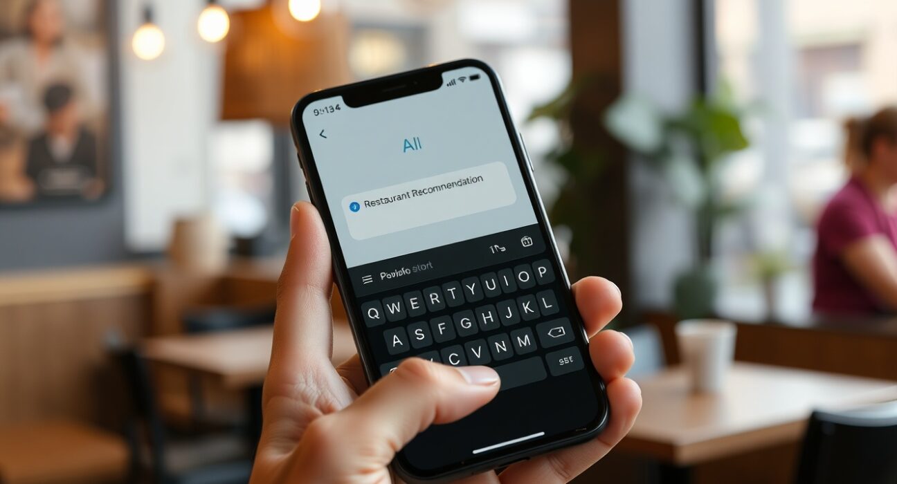 Smartphone displaying Acti's AI keyboard with a chat and action suggestion