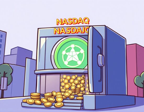 Cartoon showing a corporate entity adding ADA to its secure financial holdings, highlighting the trend of ADA corporate reserves.