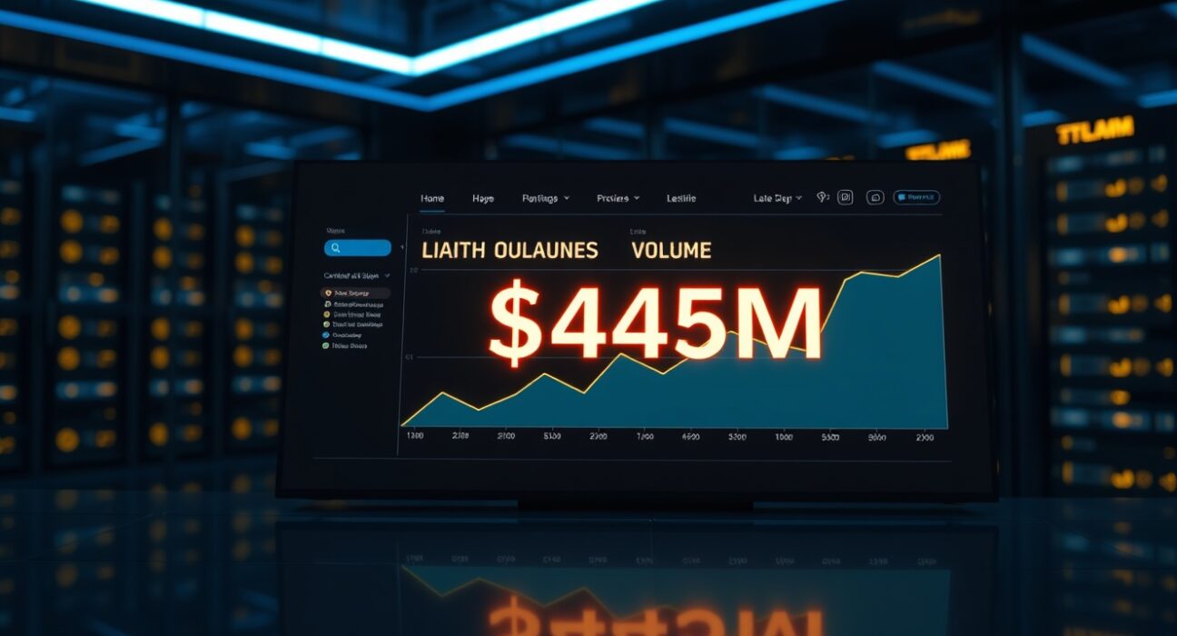 Digital dashboard showing AEON's $475 million on-chain transaction volume with upward trend chart