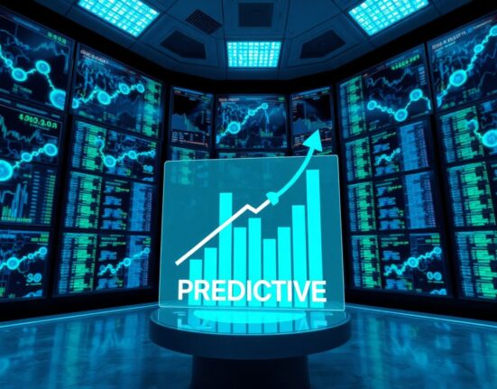 Aerodrome Predictive Allocation system digital interface with financial charts and network nodes