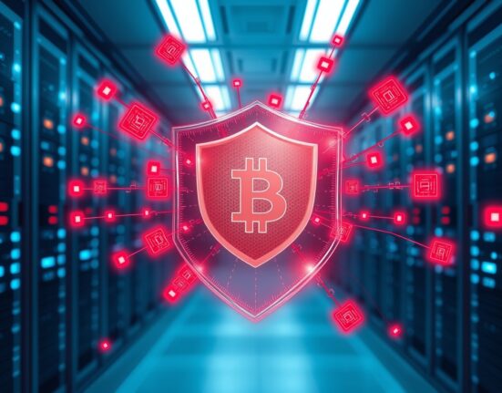 Aethir blockchain security shield blocking a cross-chain bridge vulnerability attack.