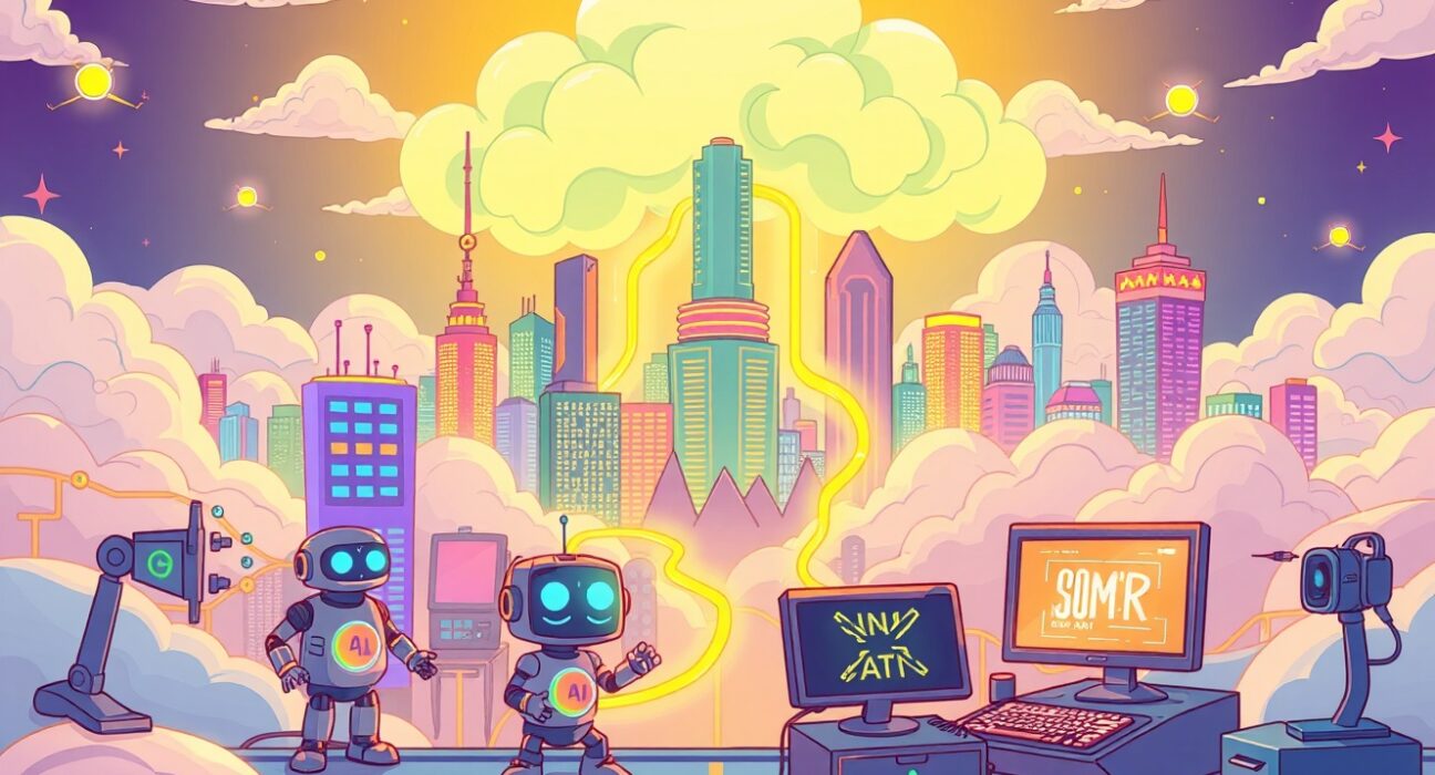 Aethir enterprise computing vision shown as a vibrant cloud network powering AI and gaming services.