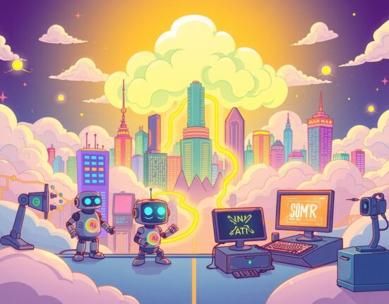 Aethir enterprise computing vision shown as a vibrant cloud network powering AI and gaming services.