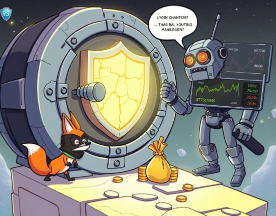 Cartoon illustration of the Aevo hack showing a digital vault breach due to an oracle vulnerability.