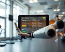 AI robot hand interacting with a gym booking screen, illustrating the OpenClaw gym reservation hack.