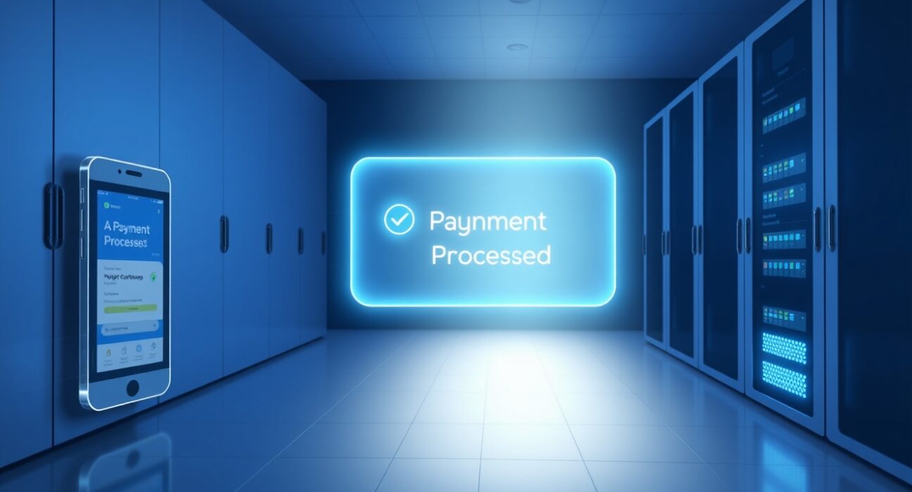 AI agents powering crypto payments through a holographic interface in a data center, highlighting the x402 protocol's role.