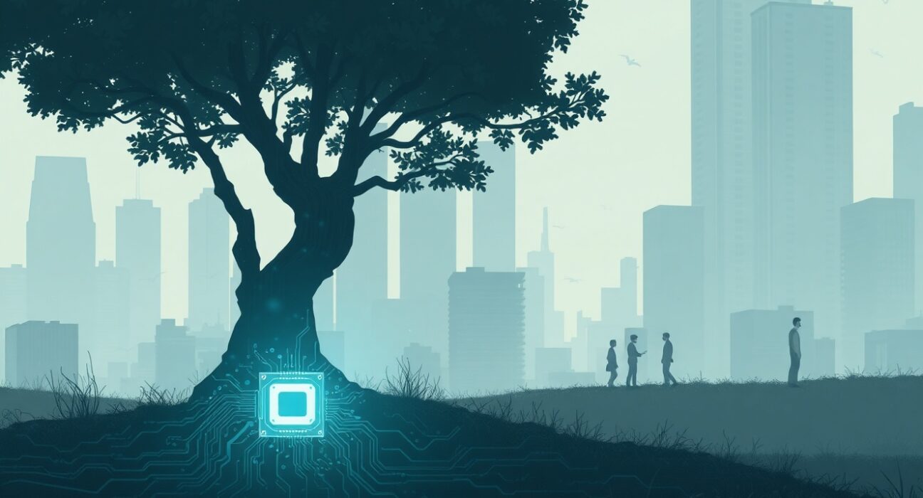 Illustration of AI agents causing economic destruction through systemic automation and job displacement.