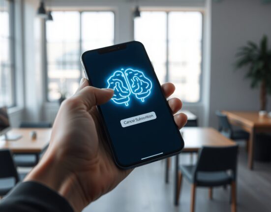 Smartphone showing AI app subscription cancellation, illustrating the AI app retention challenge.