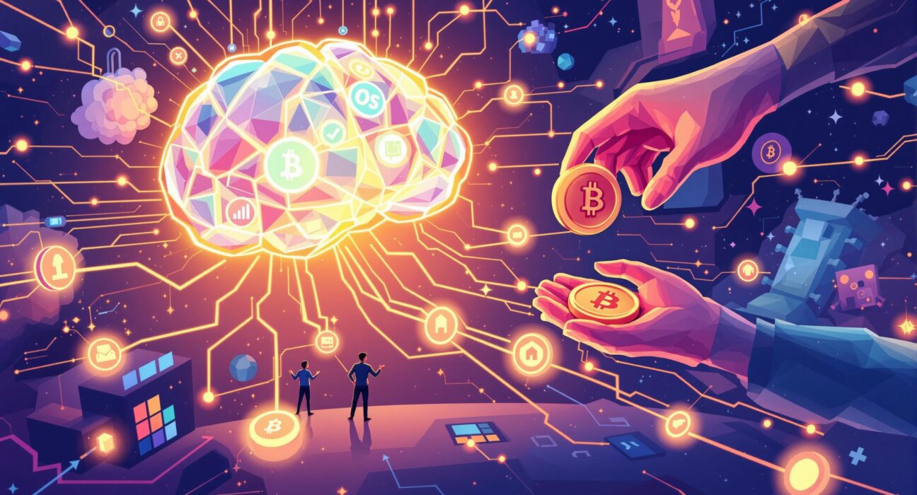 A cartoon illustration showing a decentralized AI data project receiving investment, symbolizing innovation in AI training data.