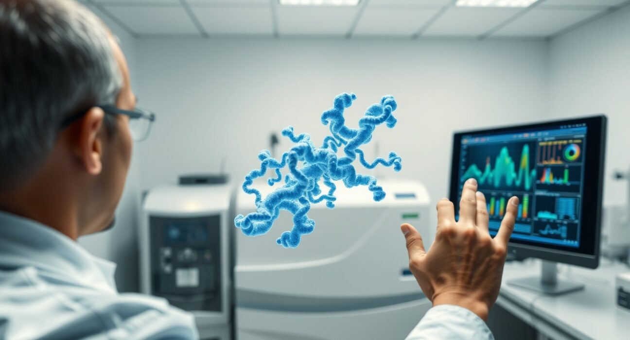 AI-powered protein characterization for faster drug discovery in a biotech lab.