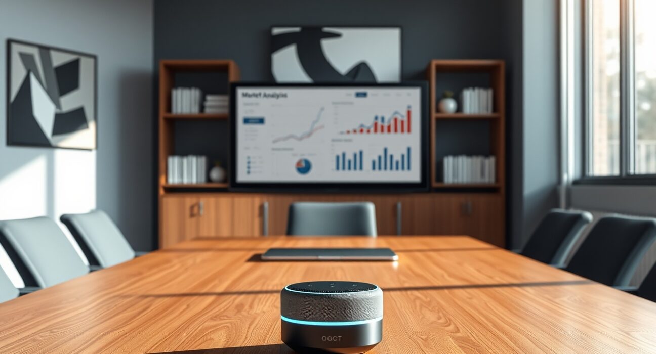 AI voice agent conducting due diligence research for private equity M&A deals in modern office setting