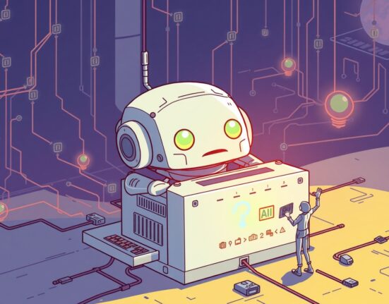 A cartoon illustrating the complex and vulnerable nature of AI governance, highlighting the need for robust security measures and human oversight.