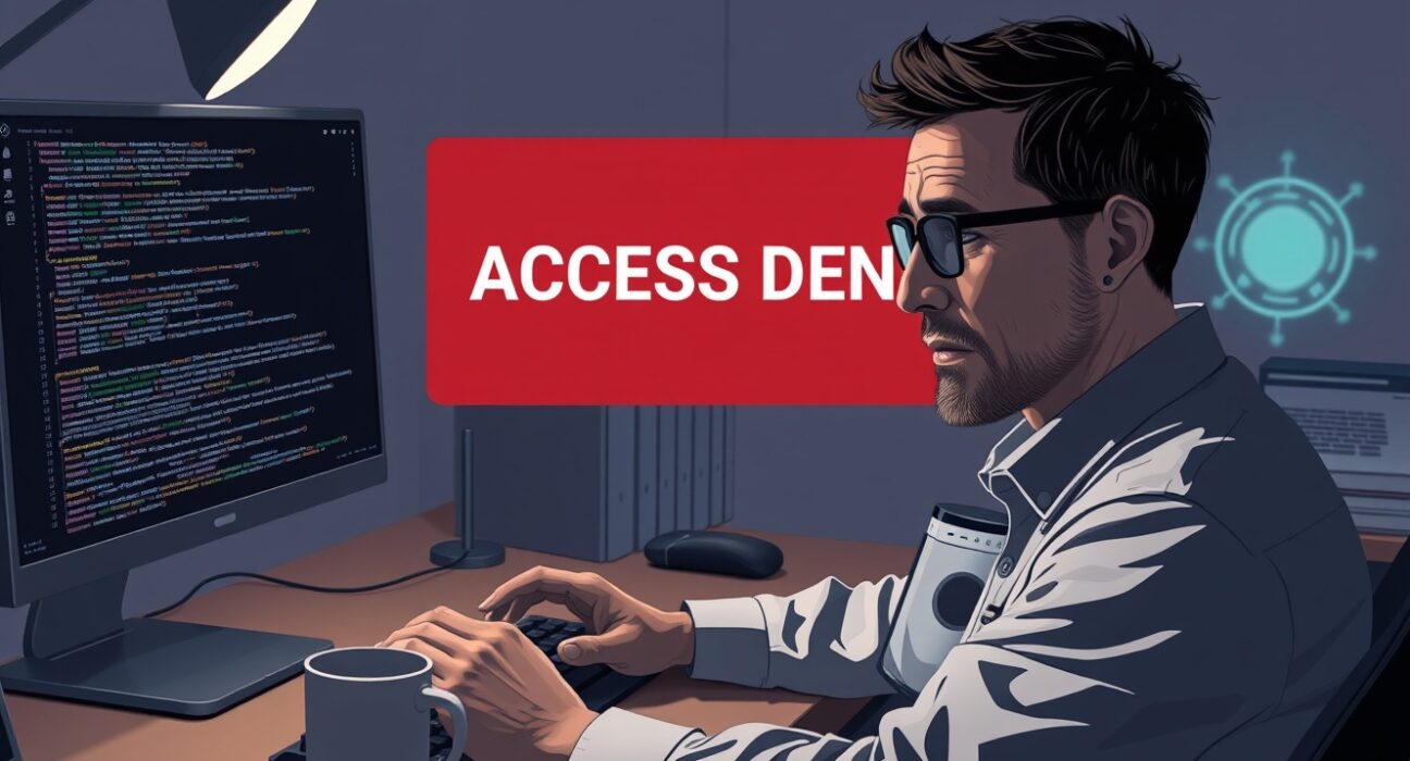 Cybersecurity researcher frustrated by AI guardrail access denial on monitor