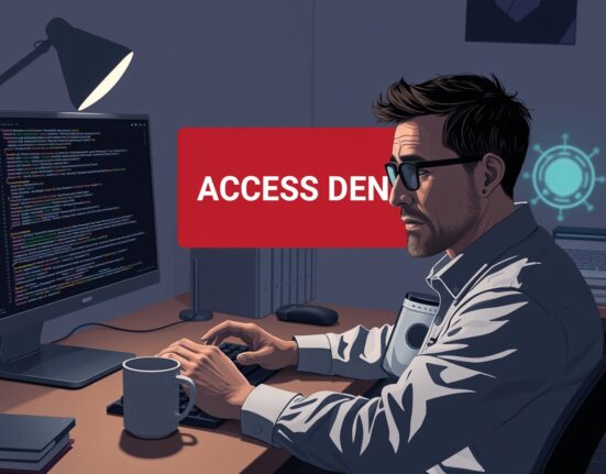 Cybersecurity researcher frustrated by AI guardrail access denial on monitor