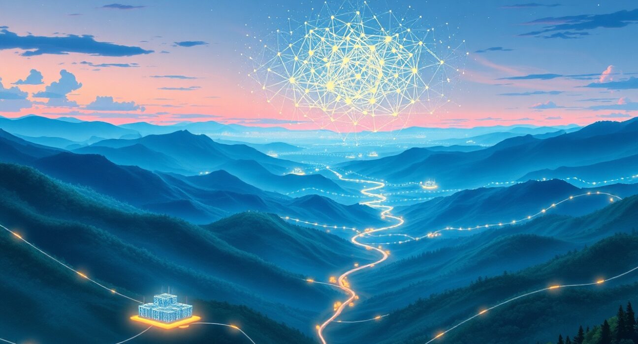 Illustration of massive AI infrastructure and data center investments powering the artificial intelligence boom.