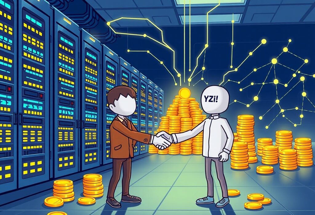 Cartoon illustration showing YZi Labs investing in an AI lending protocol, symbolizing innovation in crypto finance.