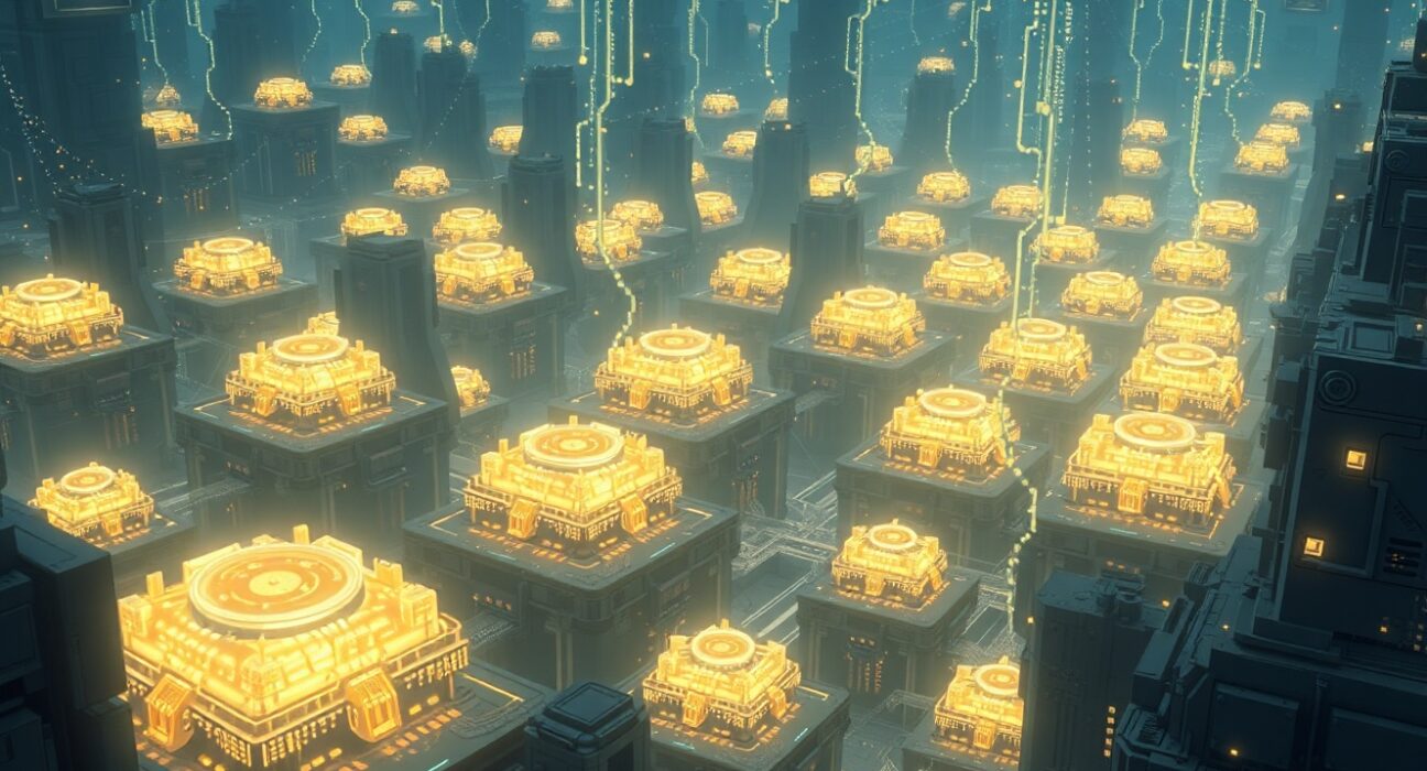 AI memory optimization in data centers with glowing memory chips and data streams