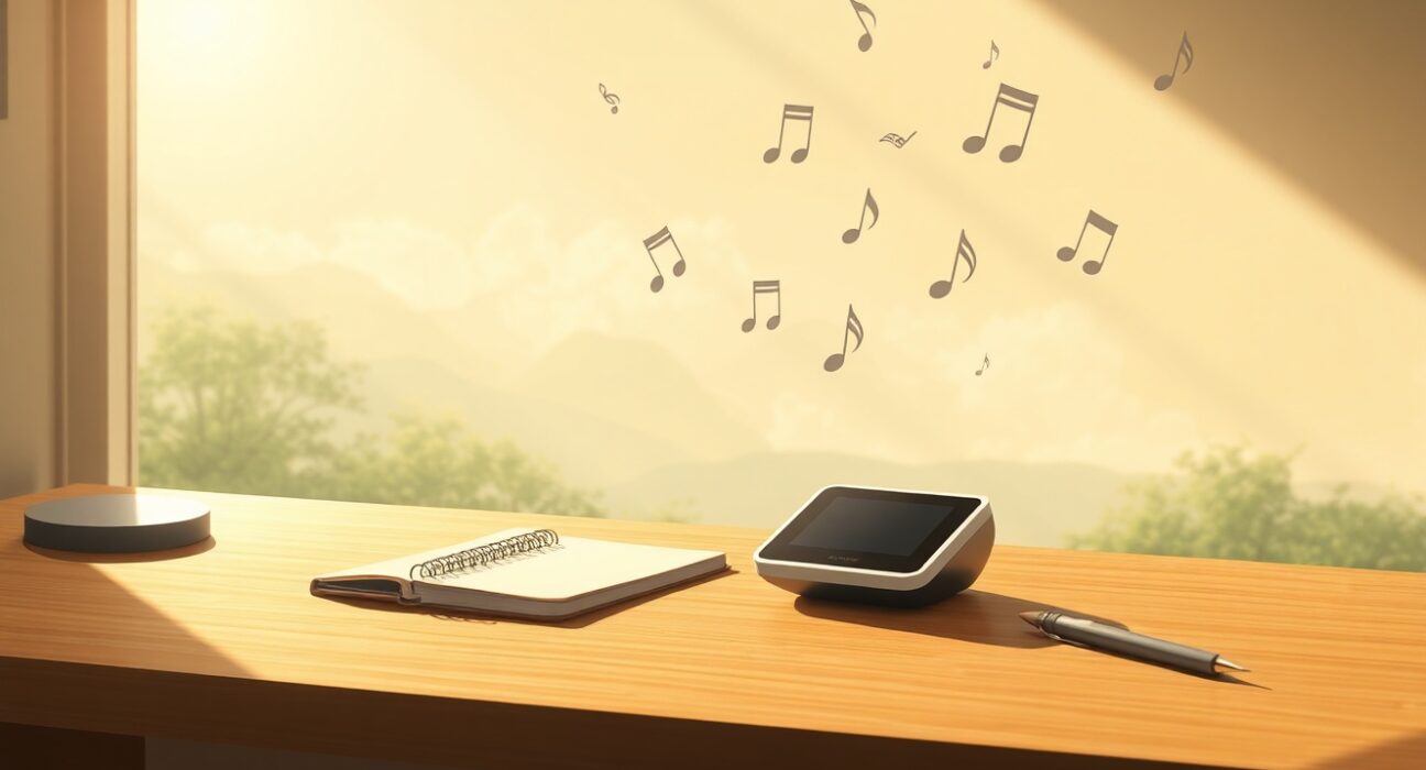 An AI notetaking device on a desk transcribing a meeting for improved productivity.