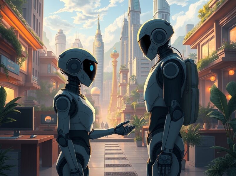 Human and AI collaboration in future workplace showing partnership not replacement