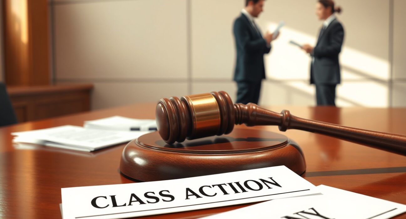 Legal gavel and documents representing the AI16Z class-action lawsuit for false advertising in cryptocurrency.