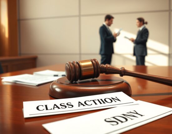 Legal gavel and documents representing the AI16Z class-action lawsuit for false advertising in cryptocurrency.