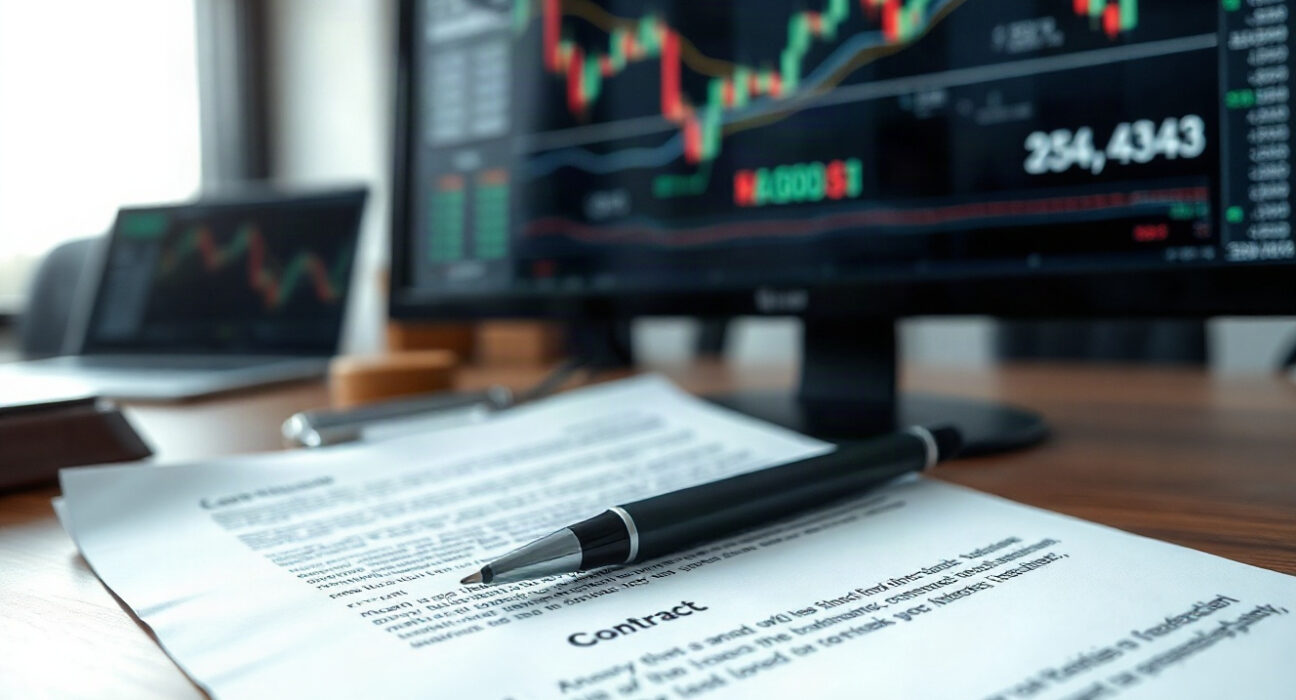 Legal contract with pen and financial charts in background representing RWA investment risk