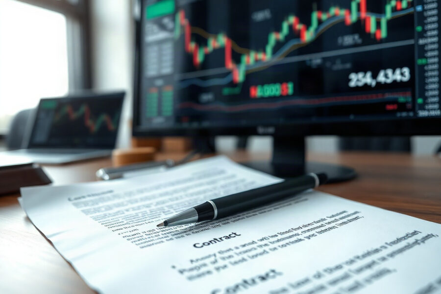 Legal contract with pen and financial charts in background representing RWA investment risk