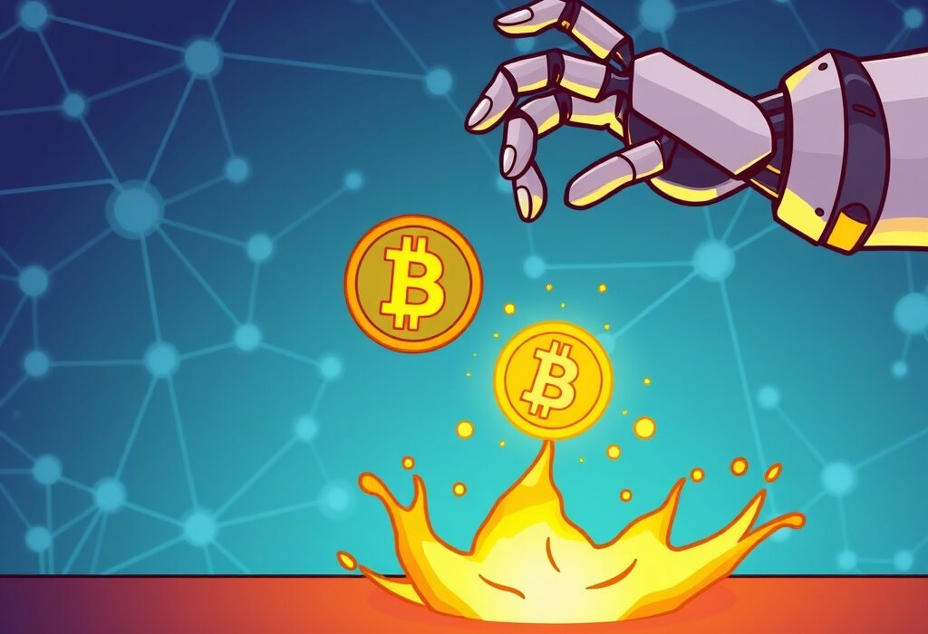 A cartoon illustration depicting a strategic AIN token burn by InfinityGround, symbolizing a significant step for the decentralized AI project.
