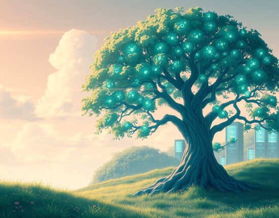 AIOZ Network decentralized content delivery ecosystem visualized as a digital tree