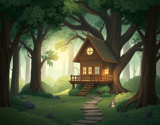 Airbnb AI features guiding a personalized travel experience in a whimsical Ghibli-style landscape.