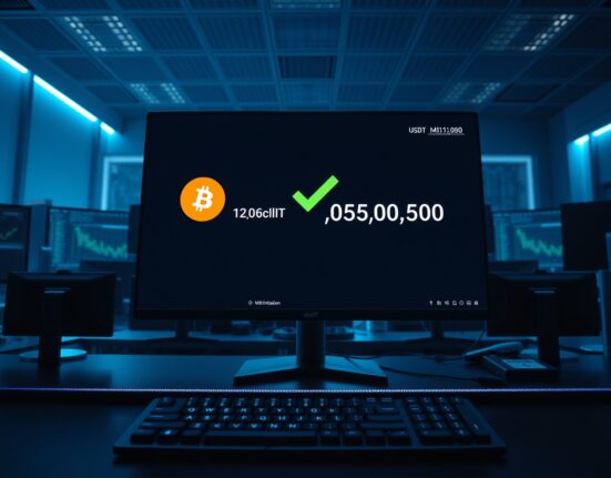 Cryptocurrency exchange interface showing a large withdrawal transaction on a trading desk monitor.
