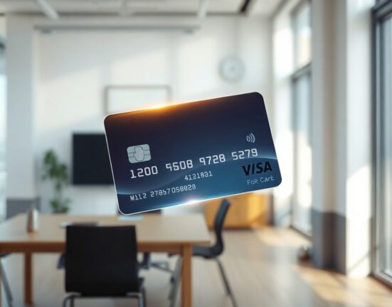 Alchemy AgentCard Visa virtual card for AI agents floating with holographic interface