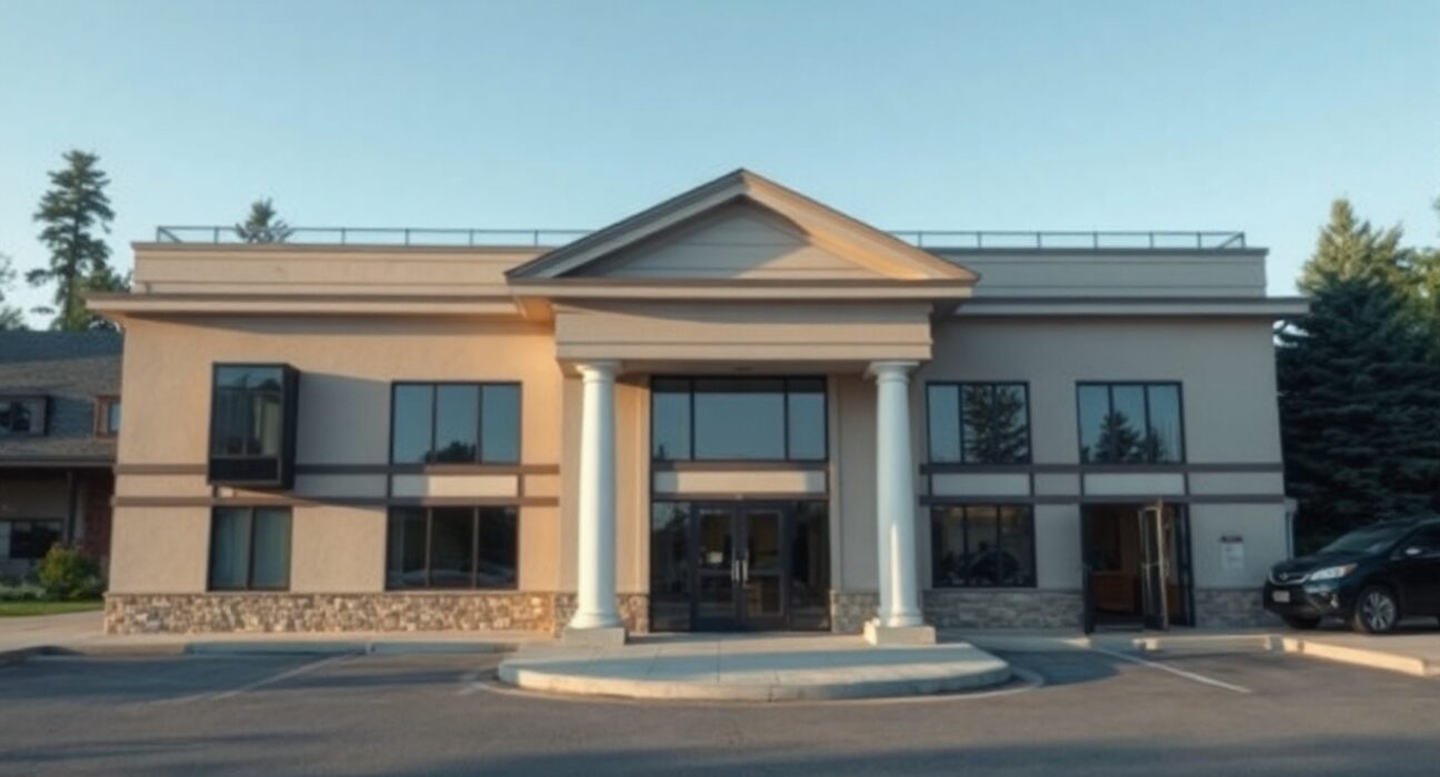Modern office building in Maine representing Alchemy Pay's new regulatory license