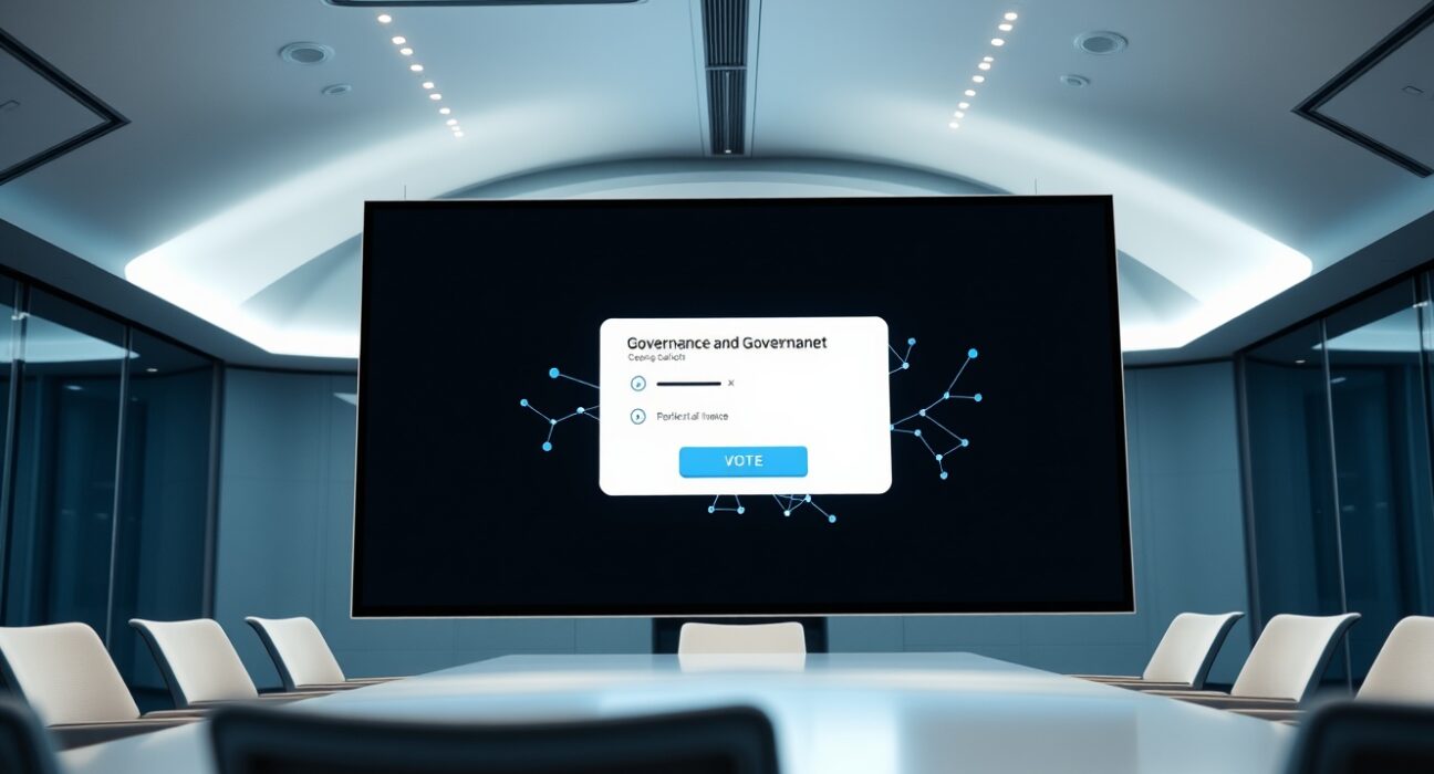 Digital governance voting screen for AlchemyChain ACH token supply adjustment proposal.