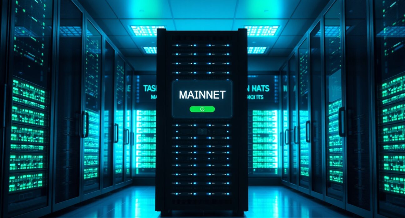AlchemyChain mainnet launch server room with network status display