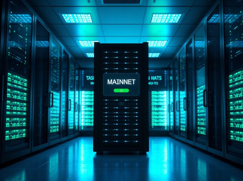 AlchemyChain mainnet launch server room with network status display