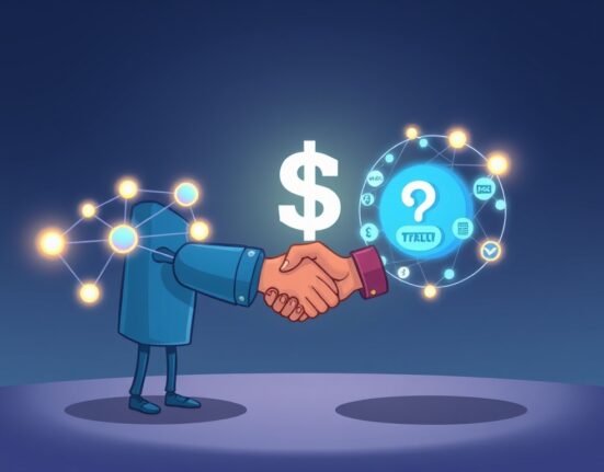 A cartoon illustration depicting the exciting collaboration of Aleo Global Dollar Network, symbolizing secure and private digital finance.