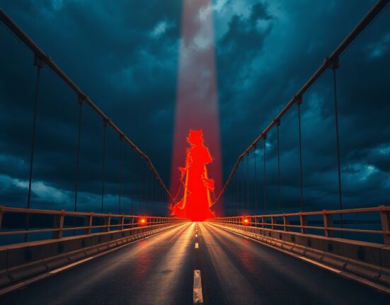 Damaged bridge at night with glowing cracks symbolizing a crypto bridge security exploit