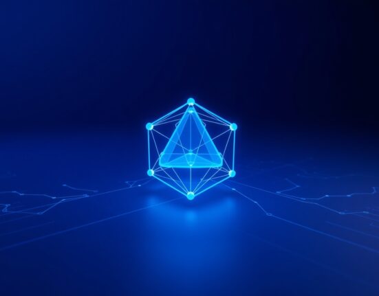 Algorand blockchain network visualization showing interconnected nodes and transaction pathways for price analysis context.