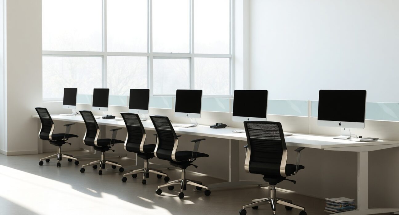 Empty office desks symbolize the Algorand Foundation's 25% workforce reduction.