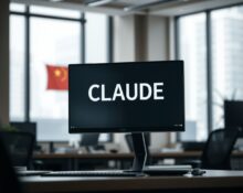 Computer screen showing Claude Code interface in a Chinese office setting
