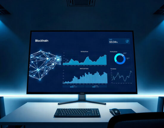 Almanak's agentic DeFi strategy platform dashboard with blockchain network visualization and data charts.
