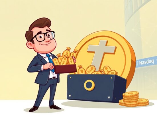 A cartoon executive overseeing a significant TON purchase, illustrating Alphaton Capital's $100M investment in The Open Network.