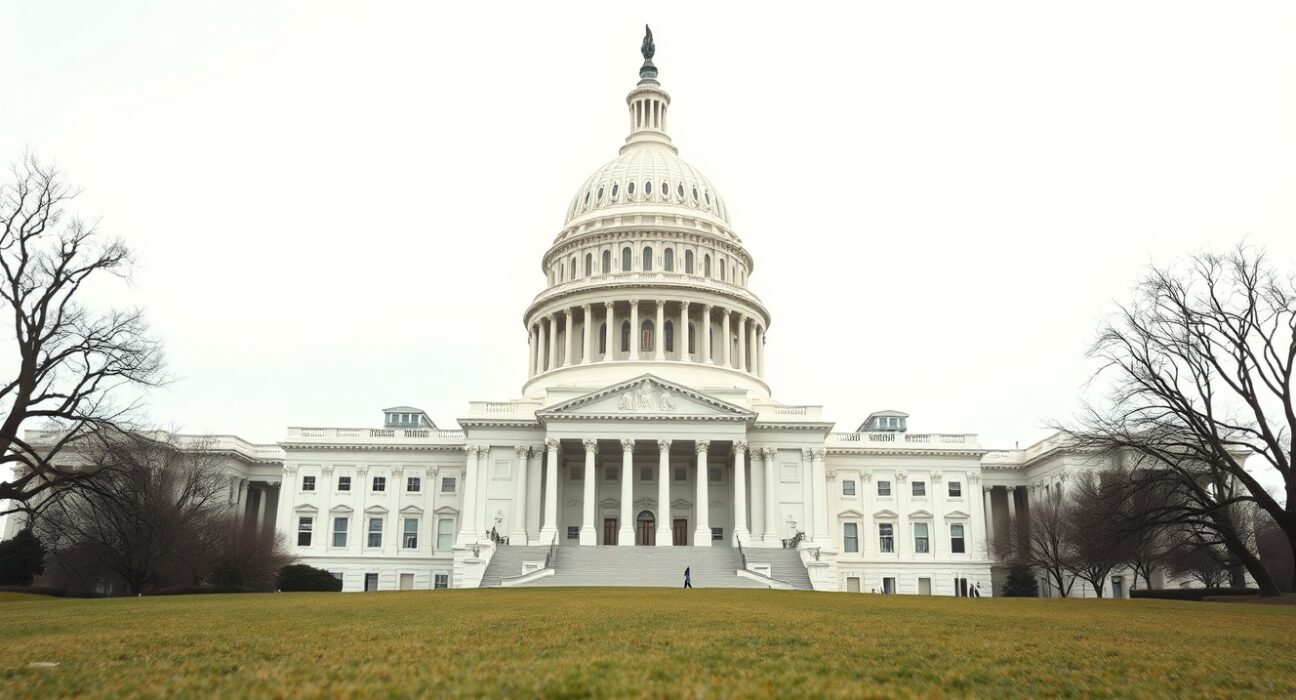 U.S. Capitol building on a cloudy day, symbolizing legislative debate over the CLARITY Act.
