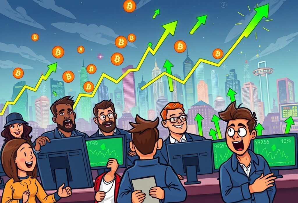 A dynamic illustration showing the altcoin market experiencing a significant surge, with charts rising and digital currencies flowing, symbolizing high trading volume.