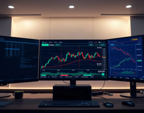 Cryptocurrency price charts on a trading screen showing XRP, SOL, and DOGE levels