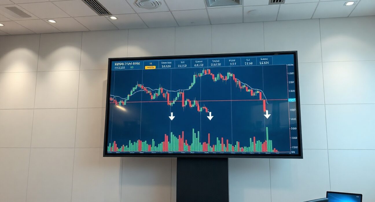 Cryptocurrency price charts on a trading screen showing downward trends for major altcoins