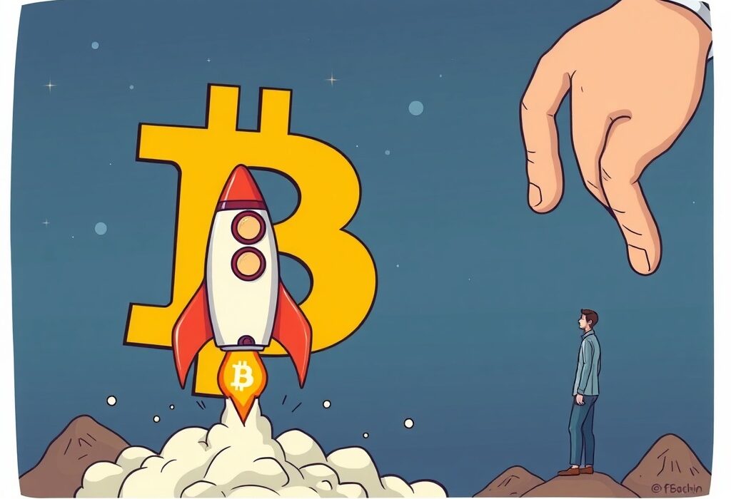 Cartoon showing a cautious hand holding back an altcoin rocket, symbolizing the analyst warnings about short-lived altcoin rallies.
