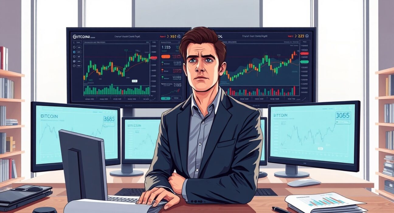 Financial analyst reviewing cryptocurrency market data showing altcoin performance and retail